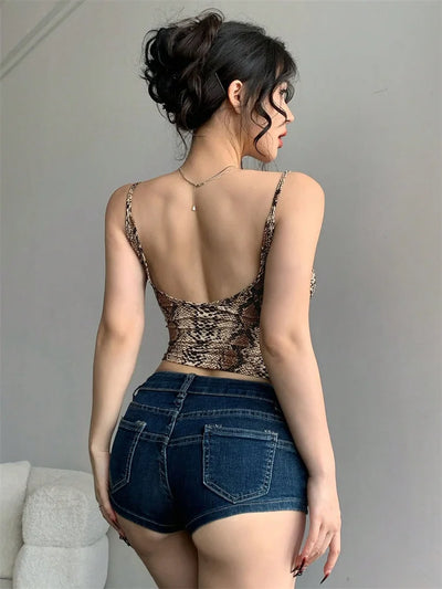 Women Backless Cami Crop Top Summer Solid Color Casual Sleeveless Top Streetwear Y2K Clothes - Smarsty