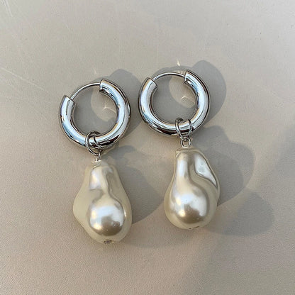 Elegant Gold Vintage Circle Drop Earrings with Baroque Pearl - Smarsty
