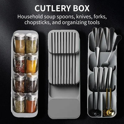 Kitchen Drawer Cutlery Storage Tray Knife Holder Spoon Forks Tableware Organizer Container For Spice Bottles Knives Block Rack by Smarsty