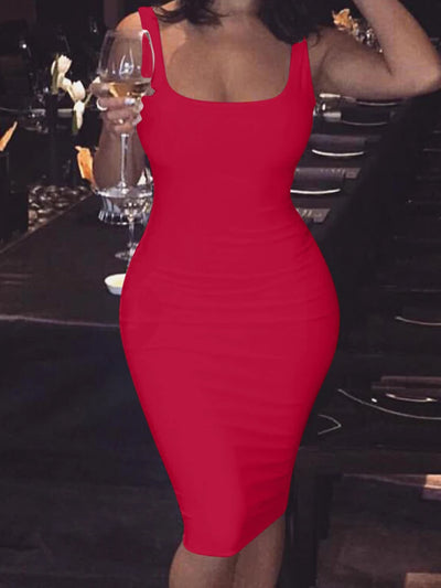 Spring Summer Fashion Sexy Tank Top Dress European and American Plus Size Women's Sleeveless Midi Dress - Smarsty