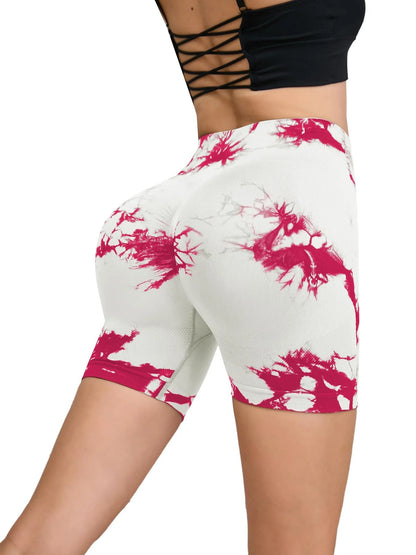 Tie Dyed Seamless Fitness Pants Women's High Waist and Hip Lifting Sports Tight Shorts Running Sexy Peach Fitness Yoga Shorts - Smarsty