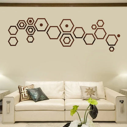 24pcs 3D Hexagonal Mirror Wall Stickers for Home Decor - Smarsty
