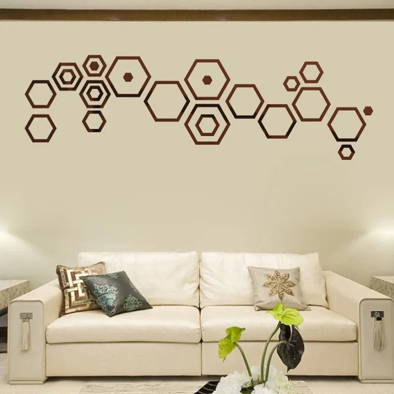 24pcs 3D Hexagonal Mirror Wall Stickers for Home Decor - Smarsty