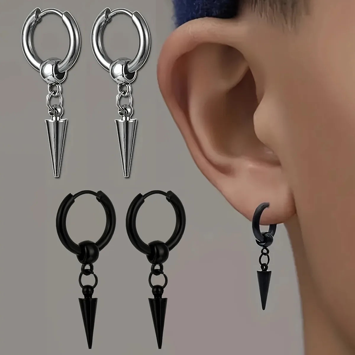 Fashion Stainless Steel Cone Pendant Earrings for Men - Smarsty
