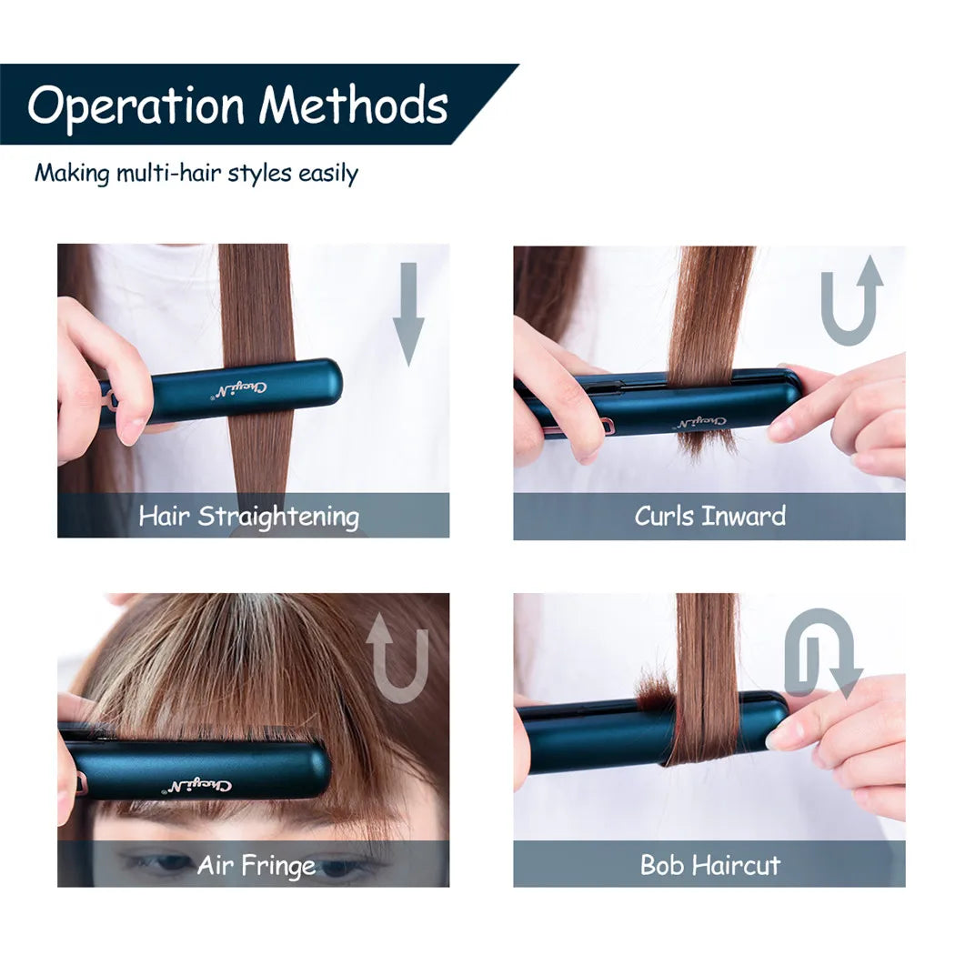 CkeyiN Mini Hair Flat Iron 2 in 1 Portable Straightener and Curler - Smarsty