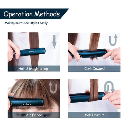CkeyiN Mini Hair Flat Iron 2 in 1 Portable Straightener and Curler - Smarsty