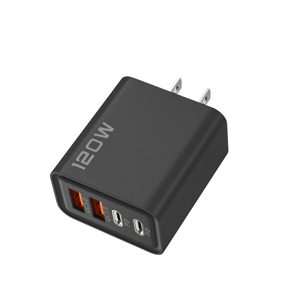 Quick Charge 3.0 Fast Charger Muti Total 120W 4 Port USB Type C PD Mobile Phone Wall Adapter for iPhone 16 Samsung S24 Xiaomi 15 - Smarsty