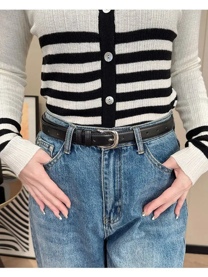 Women PU Leather Thin Belt Soft Comfortable Casual Waistband - Smarsty