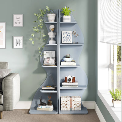 Tribesigns Corner Shelf, Modern 5-Tier Wall Corner Bookshelf, Stylish Corner Small Bookcase Storage Rack Plant Stand