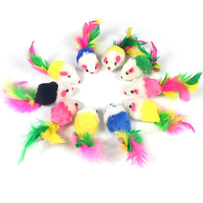 Rainbow Feather Mouse Toy for Cats with Rabbit Fur - Smarsty