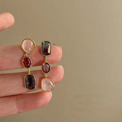 Colorful Asymmetric Resin Earrings for Women Retro Style - Smarsty