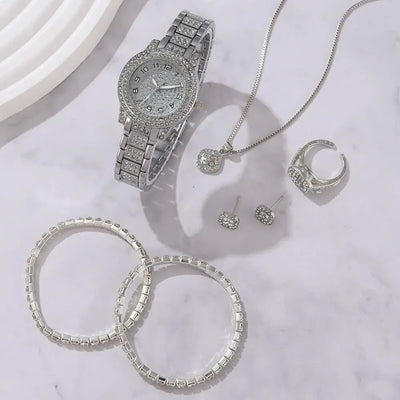 Luxury Women Alloy Watch Set with Elegant Crystals - Smarsty