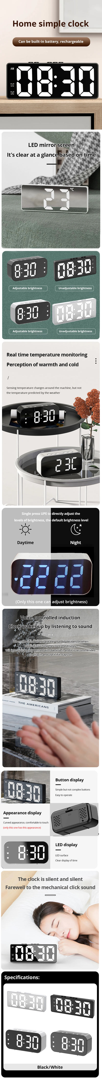 LED Mirror Alarm Clock with Snooze Feature - Smarsty