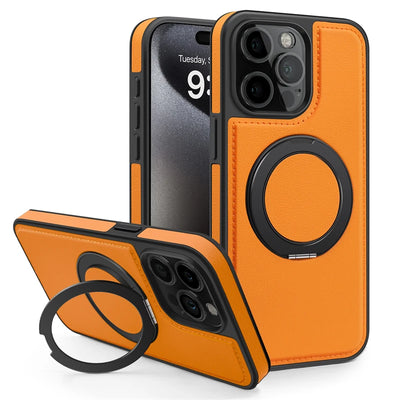 360 Rotating Metal Ring Stand Magnetic Leather Case for IPhone 17 Air 15 14 13 12 11 16 Pro Max Plus 15Pro Magsafe Holder Cover