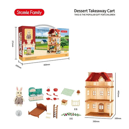 Simulation Kitchen Forest Family Small House Double Three- Story Villa Reindeer Animal Model Girl Dollhouse Furniture Toy Gifts