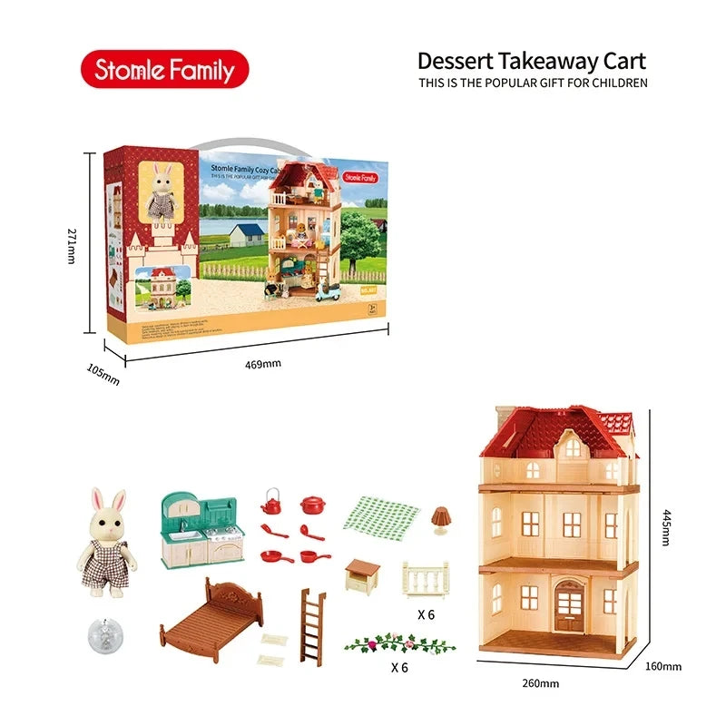 Simulation Kitchen Forest Family Small House Double Three- Story Villa Reindeer Animal Model Girl Dollhouse Furniture Toy Gifts