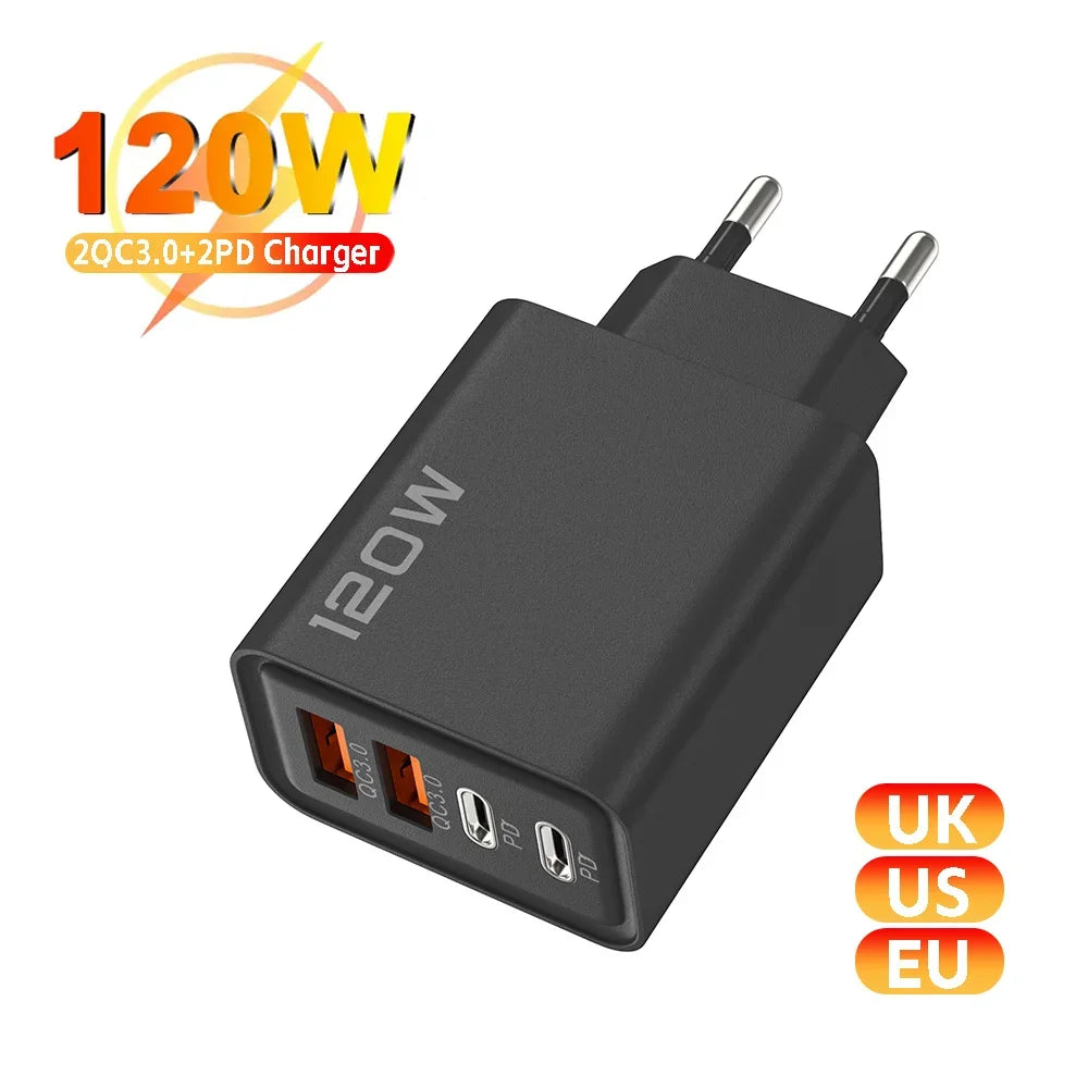 120W Four Port USB C Fast Charger PD Power Delivery - Smarsty