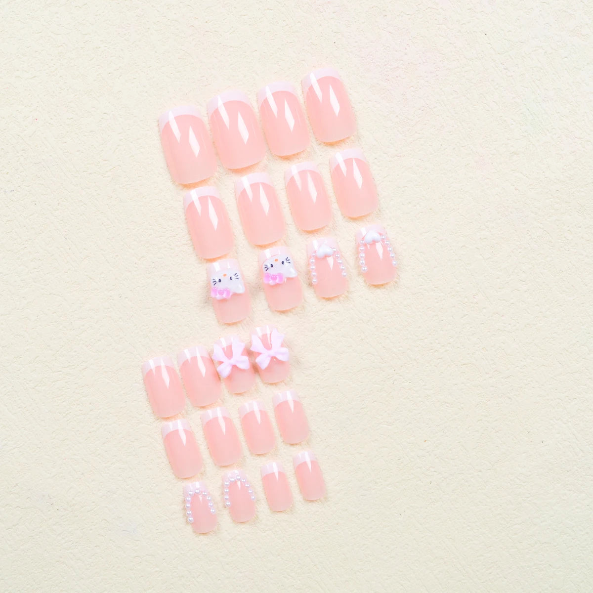 Cute Cartoon Cat Pink French Nail Set - Smarsty