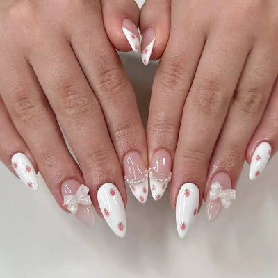 24Pcs Cute Strawberry French Press On Nails - Smarsty