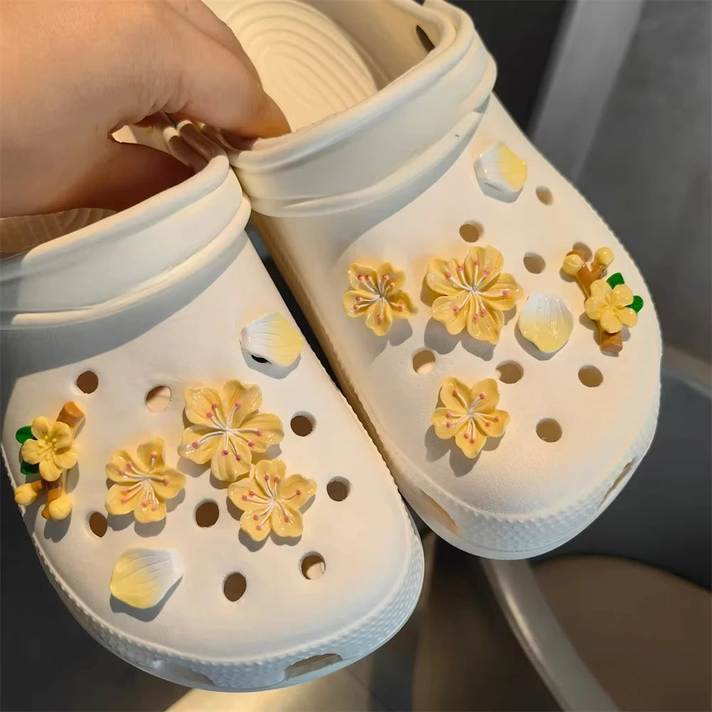 3D Cherry Flowers Set Shoe Charms Clogs Accessoriess DIY Slide Sandals Garden Shoe Decor Buckle Beach Bag Pins Girls Women Gifts