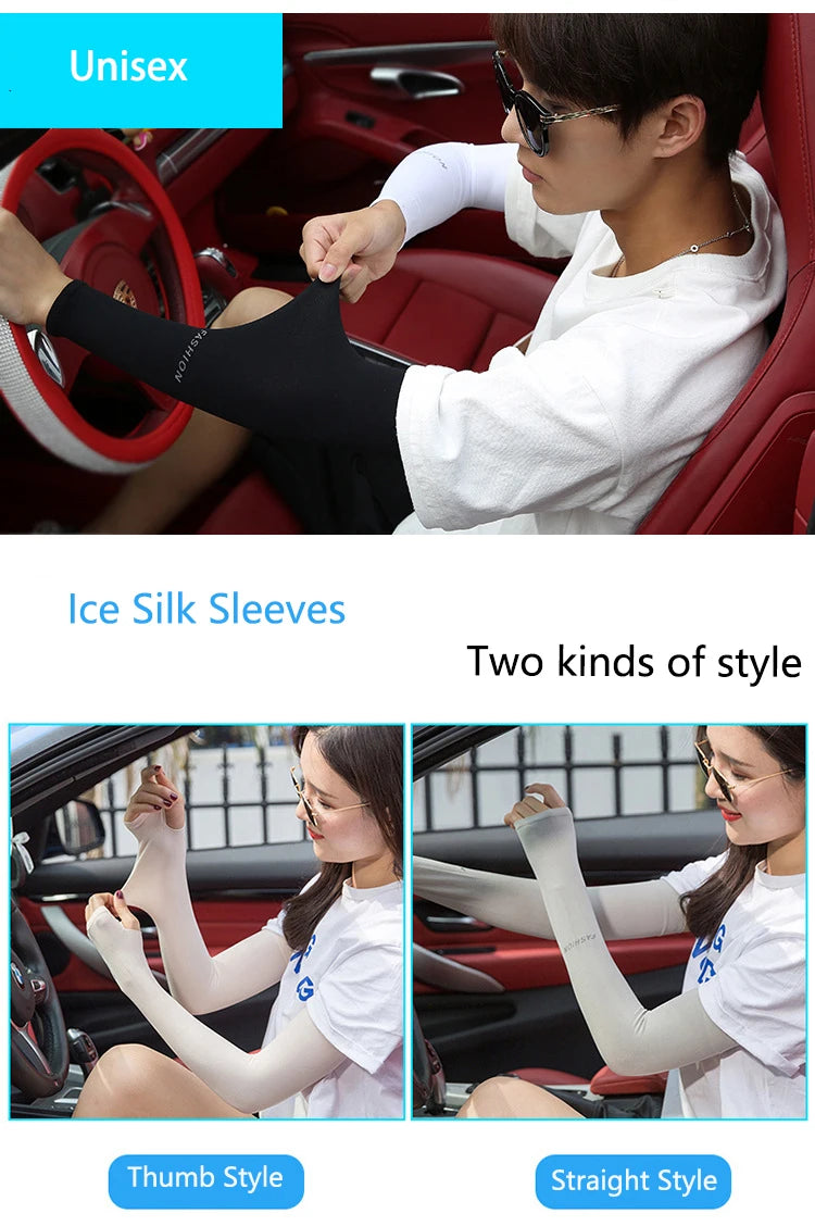 Anti UV Arm Covers Fingerless Gloves Cooling Elastic Sleeves - Smarsty