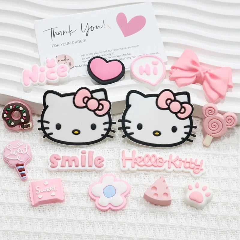 MINISO Pink Hello Kitty Charming Shoe Accessories Cute Cartoon Characters Detachable Shoe Buckles New Sandals Decoration Gift