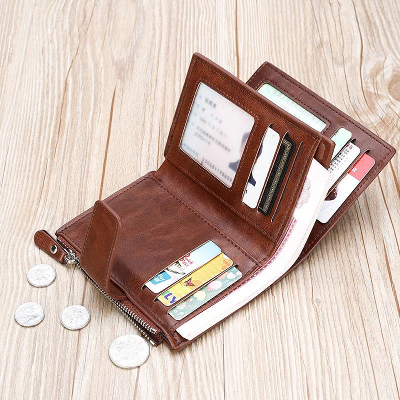 Men's Coin Purse Wallet RFID Anti-theft Man Leather Wallet Zipper Business Card Holder Money Bag Wallet Male - Smarsty