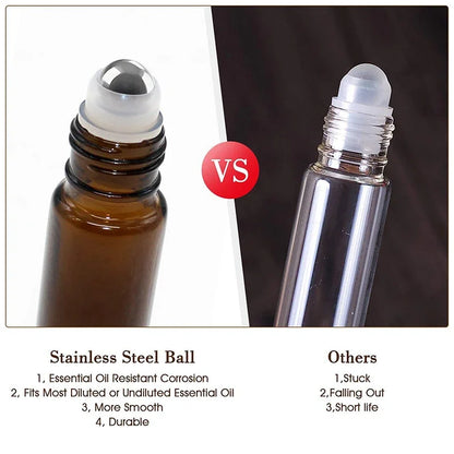 10 Pack Amber Glass Roll On Bottles for Essential Oils - Smarsty