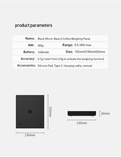 Timemore Black Mirror Digital Coffee Scale with LED Display - Smarsty