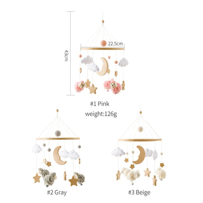 Baby Crib Mobile Bed Bell Rattle Toys Wooden Crochet Stars Pendant Bed Bell Toys Newborn Comfort Crib Bracket Hanging Toys Gifts
