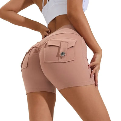 Summer Peach Butt Fitness Exercise Three-Quarter Pants Cargo Air Dry Pocket Yoga Tight lift the hips Women's Shorts - Smarsty