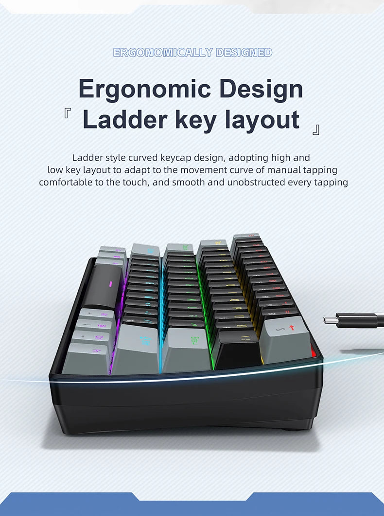 Compact 60 Percent Mechanical Keyboard RGB Wired Gaming