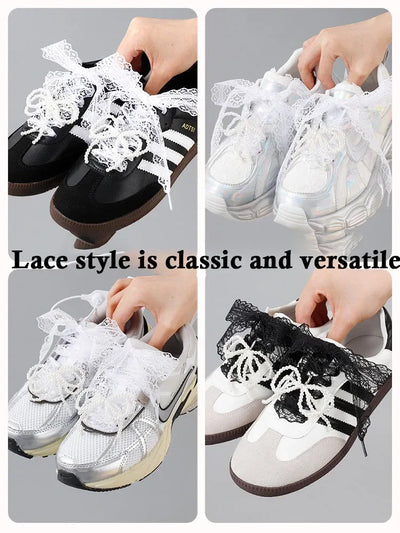Fancy Lace Shoelaces for Women Casual Shoes 2.9CM Width Flat Shoelace for Sneakers Black White Shoe Laces Accessorices - Smarsty