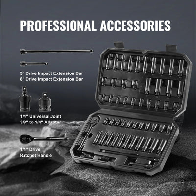 SucceBuy Drive Impact Socket Set Deep Shallow Socket Set CR-V Alloy Steel Auto Repair Easy-to-Read Size Markings Storage Case - Smarsty