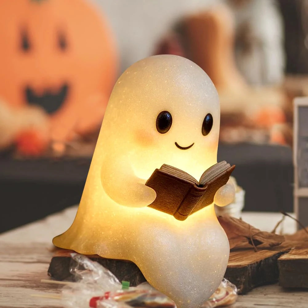 Cute Ghost Reading Book Lamp Halloween Ghost Night Light Halloween Decor for Bedroom Study Room Readers
