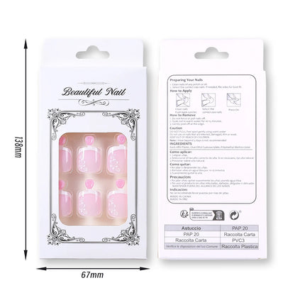 French Flower Fake Toenails Short Square Press On Tips - Smarsty