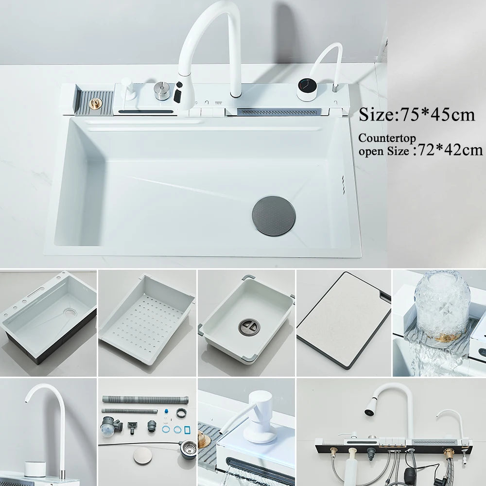 Large Stainless Steel Kitchen Sink with Digital Faucet Display - Smarsty
