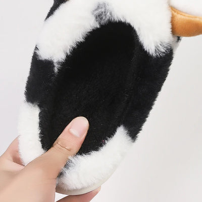 Casual Fluffy Slippers Women House Cute Cartoon Cow Designer Shoes Girl Flat Fashion Elegant Plush Winter Platform Footwear Home - Smarsty