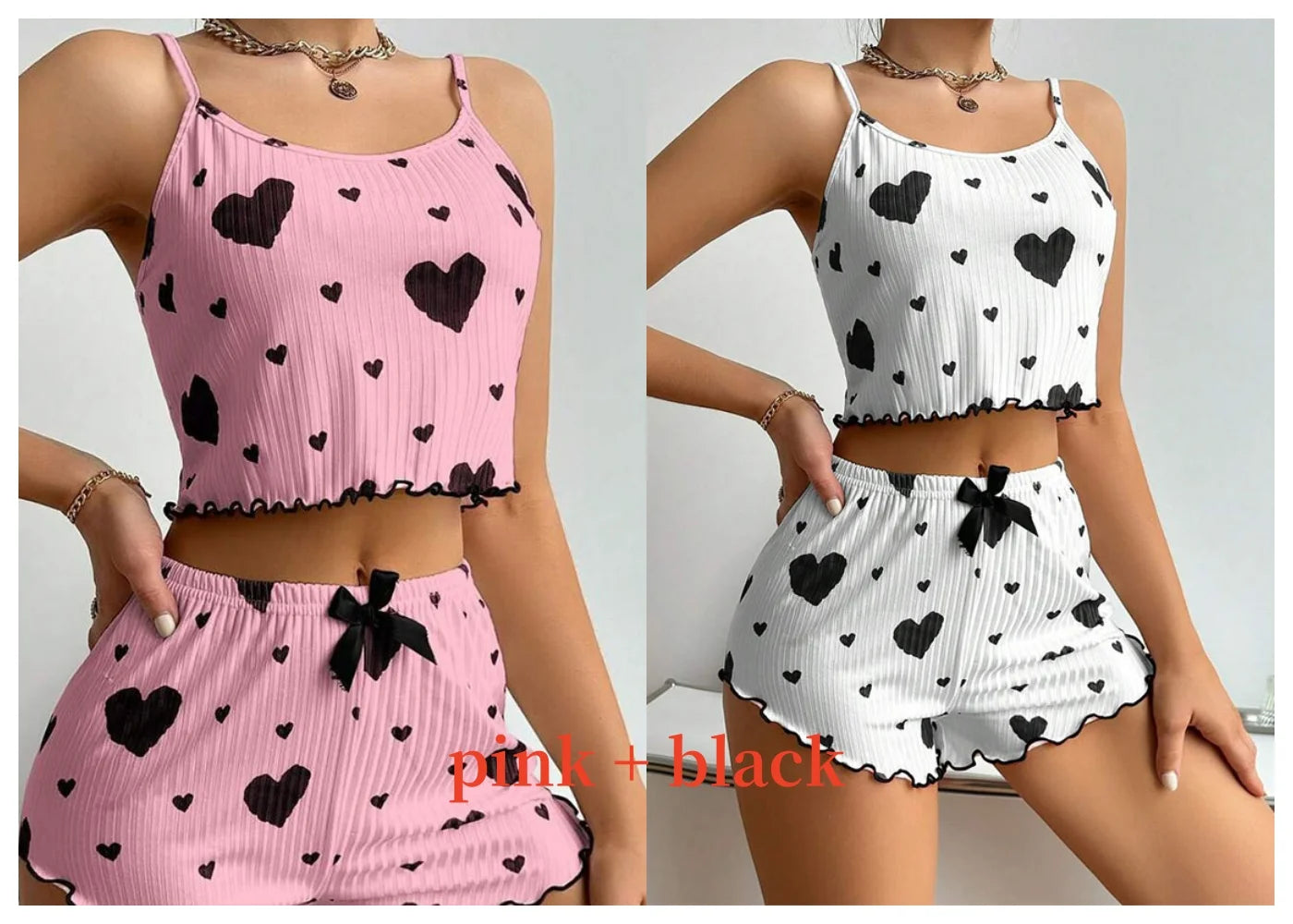 Women's Pajamas Set Sleepwear 2 PCS Short Tank Tops And Shorts S M L White Ventilate Soft Casual Love Printing - Smarsty
