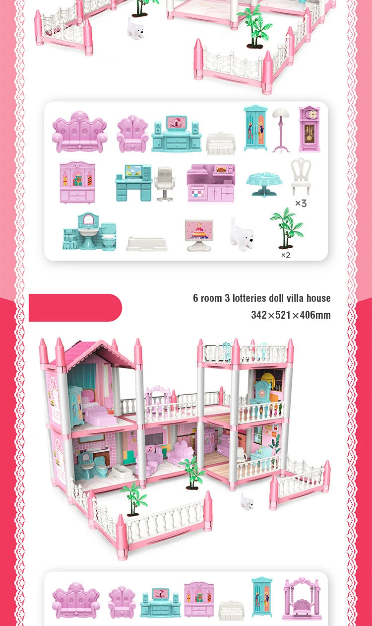 Girl Doll House Toy Children Pretend Play Dollhouse Villa Patchwork Dream Furniture Home Doll House for Kids Christmas Toy Gifts by Smarsty