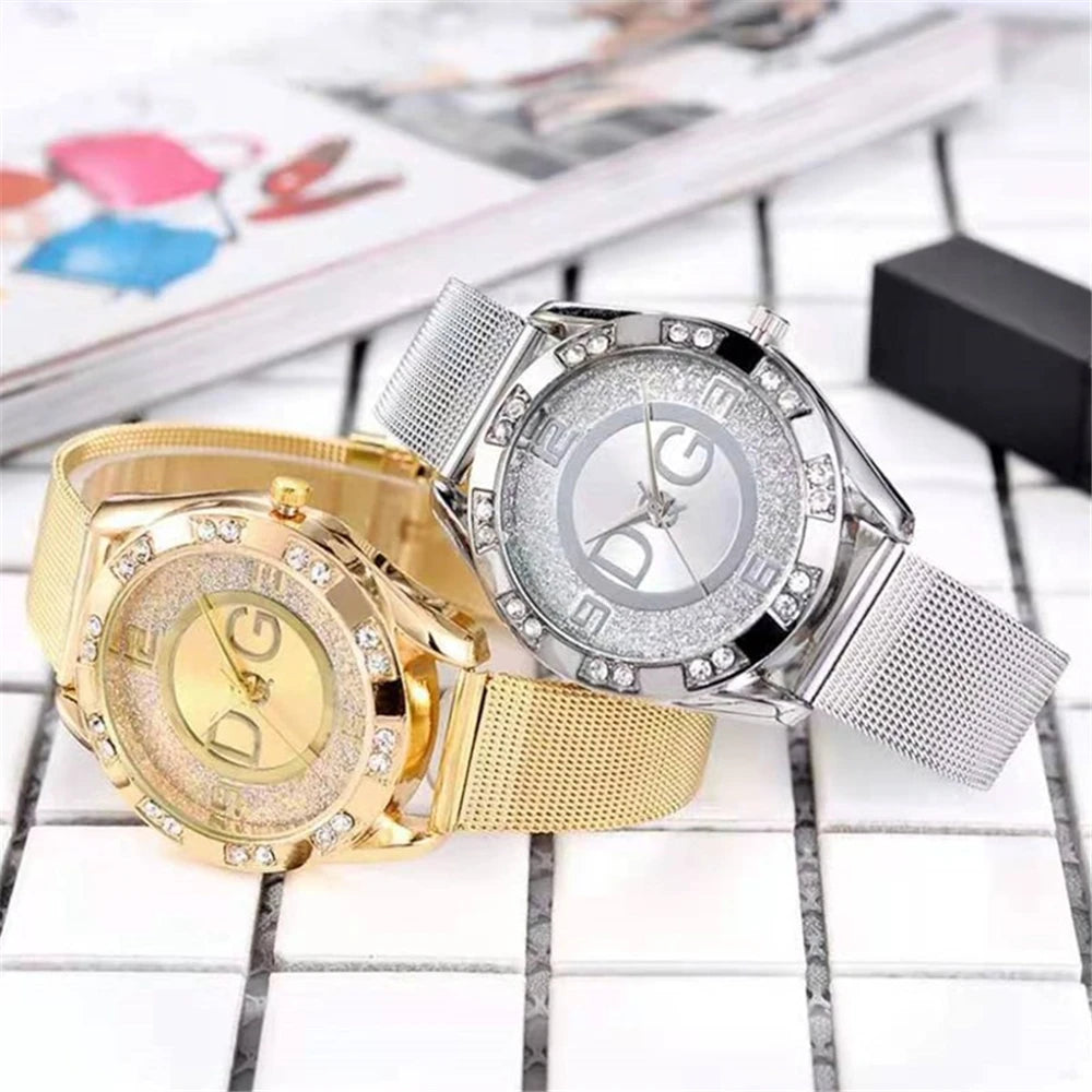 Luxury Women's Diamond Quartz Watch with Gold Mesh Strap - Smarsty