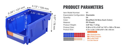 SucceBuy Storage Bin 24pcs Stackable Organizer Bin 5x4*3inch Freestanding Tiered Shelf for Garage Hanging Stacking Container