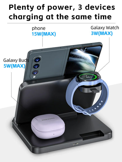 3 In 1 Wireless Charger Stand With Fast Charging Dock - Smarsty