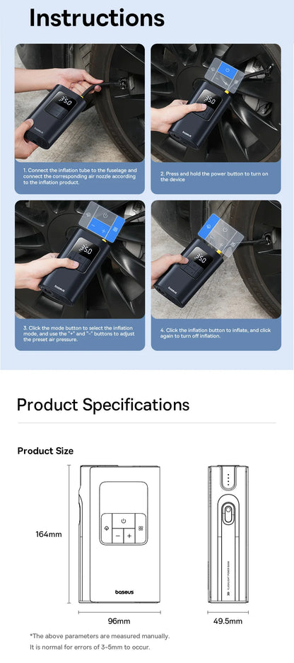 Wired And Wireless Car Air Pump 2in1 Portable Inflator - Smarsty