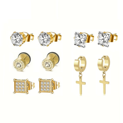 Stainless Steel Earrings Set Unisex Punk Cross Dangle - Smarsty