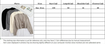 V Neck Cropped Cardigan Women Long Sleeve Twist Knitted Sweater Coats Autumn Winter Keep Warm Korean Fashion Jacket Cardigan - Smarsty