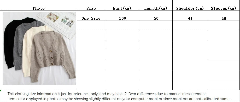 V Neck Cropped Cardigan Women Long Sleeve Twist Knitted Sweater Coats Autumn Winter Keep Warm Korean Fashion Jacket Cardigan - Smarsty