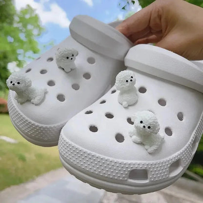 3D Cute Mini Puppy  Shoe Decoration Set Detachable Diy Bichon Frise Dog Figurines Accessory, Used For Clogs, Holiday Party Gifts