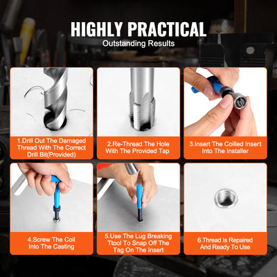 SucceBuy Helicoil Thread Repair Kit SAE Metric Rethreading Tool Kit HSS Drill Bits Thread Inserts Breakoff Installation Tools