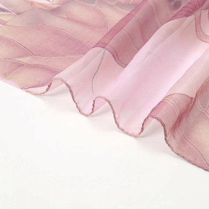 Lightweight Silk Lotus Print Scarf for Women Sun Protection - Smarsty